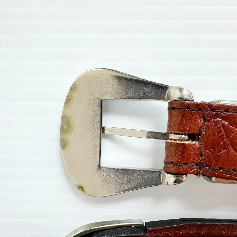 Vintage Crocodile Back, Woven Leather Belt Brown Silver Decorative Buckle - Picture 6 of 9